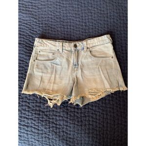 Free People Light Washed Distressed Denim Shorts